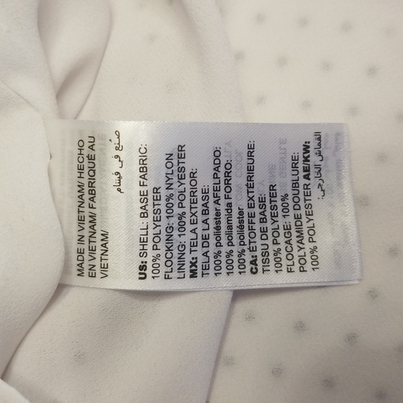 WHBM white with black polka dots sheer lined blouse long sleeve career tie neck - Picture 9 of 10